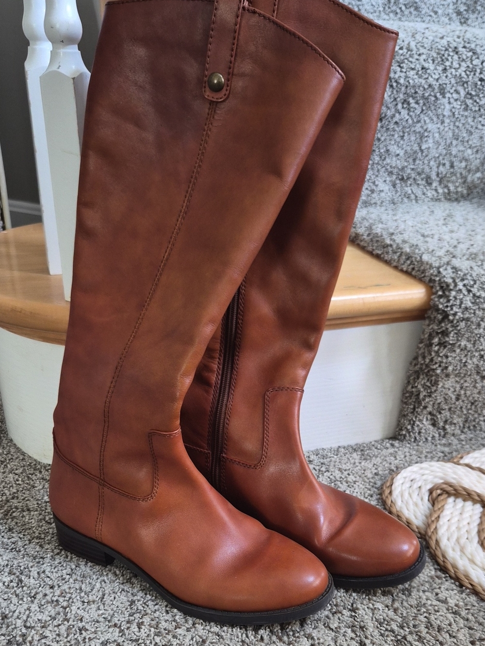 INC Fawne Leather Wide Calf Riding Boots | Cognac Brown | Size 8M | Worn Twice